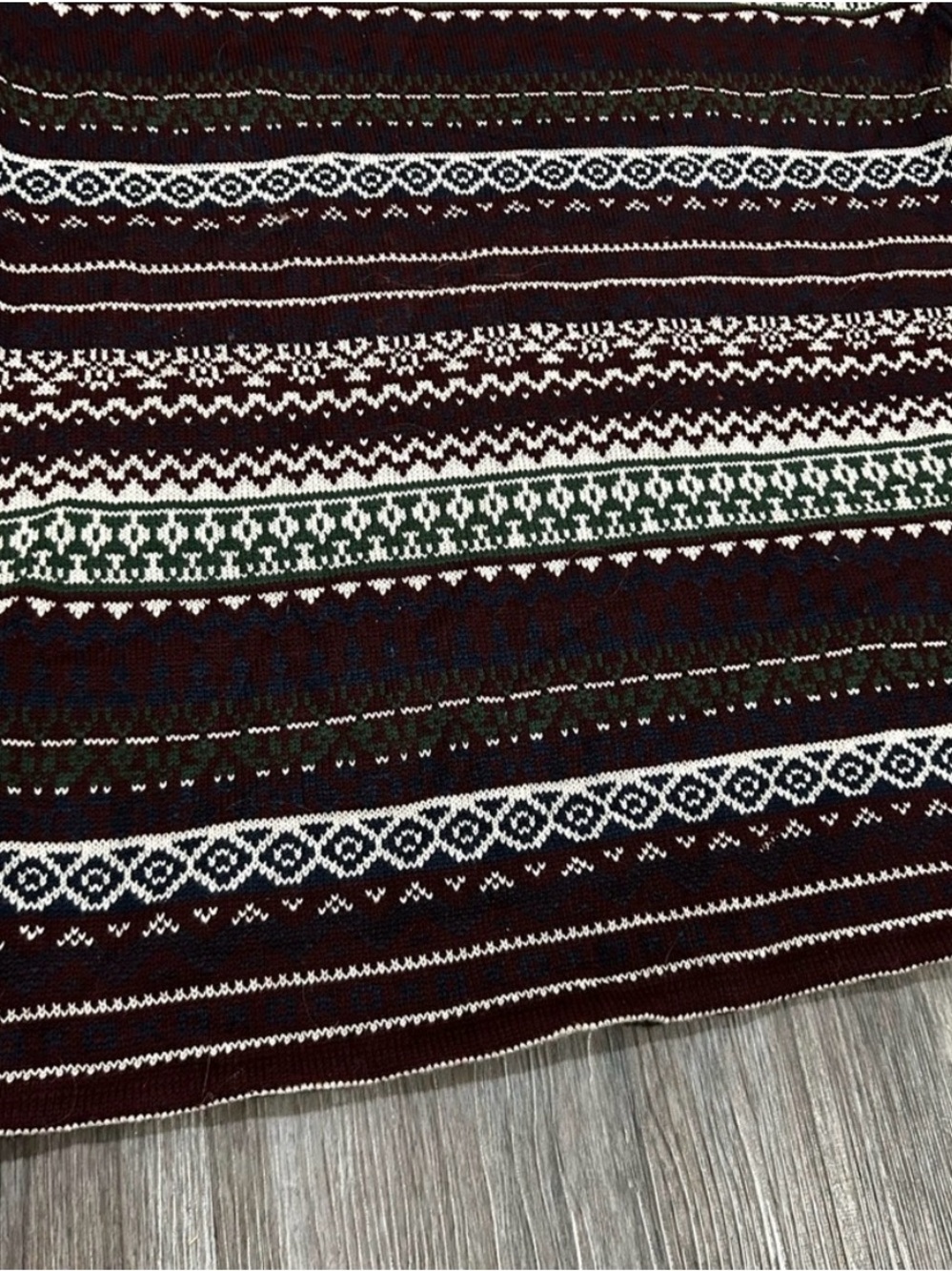Fair Isle Turtleneck Sweater Maroon Burgundy Vintage Style Nordic Winter S/M - Picture 5 of 9